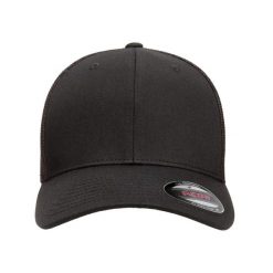 Siatkowa Czapka Z Daszkiem. Czarne czapki z daszkiem FLEXFIT, bez wzorów, z bawełny. Za 65.99 zł.