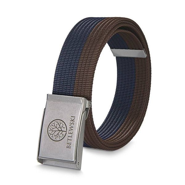 Pasek parciany BETLEWSKI PRC-10_SR-2 M brązowo-granatowy. Brązowe paski Betlewski, bez wzorów, z materiału. Za 39.99 zł.
