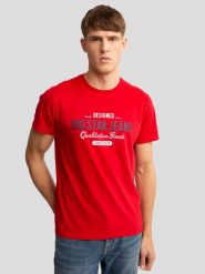 Koszulka męska bawełniana z nadrukiem czerwona Messeret 603. Czerwone t-shirty BIG STAR, l, bez wzorów, z bawełny, bez kołnierzyka, bez ramiączek. W wyprzedaży za 79.99 zł.
