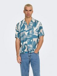 ONLY & SONS Koszula - Regular fit - w kolorze błękitno-beżowo-białym rozmiar: M. Białe koszule Only & Sons, m, bez wzorów, z wiskozy, bez kołnierzyka, bez ramiączek. Za 84.01 zł.