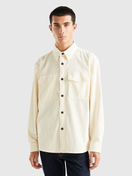 Benetton Koszula w kolorze kremowym rozmiar: XL. Brązowe koszule Benetton, xl, bez wzorów, bez kołnierzyka, bez ramiączek. Za 78.66 zł.