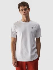 4F T-shirt regular gładki męski - biały 3XL. Białe t-shirty 4F, m, bez wzorów, z bawełny, bez kołnierzyka, bez ramiączek. Za 49.99 zł.