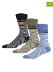 Wrangler Skarpety (3 pary) "Healey" w kolorze czarnym, niebieskim i oliwkowym rozmiar: 38-42. Brązowe skarpety Wrangler, bez wzorów. Za 37.45 zł.