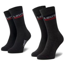 Zestaw 2 par wysokich skarpet unisex Levi's®. Czarne skarpety bez wzorów. Za 29.99 zł.