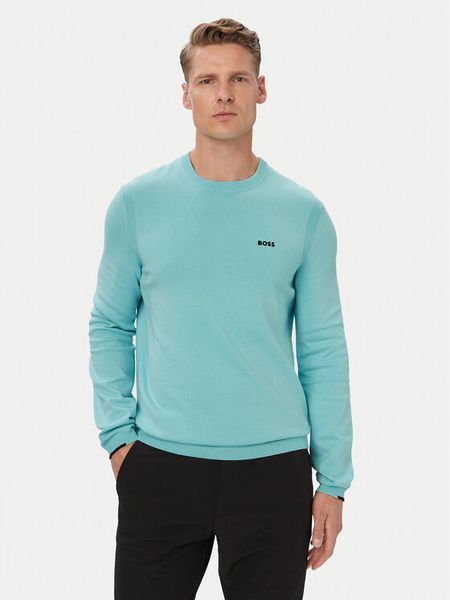 BOSS Sweter KN_Ever-X CN 50556145 Turkusowy Regular Fit. Niebieskie swetry rozpinane Boss, m, bez wzorów, z bawełny, bez kołnierzyka, bez ramiączek. Za 512.99 zł.