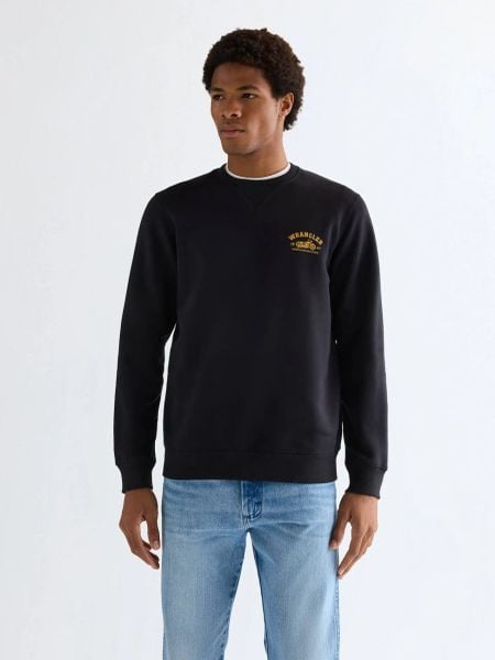 MESKA BLUZA WRANGLER AMERICANA CREW BLACK 112377980. Czarne bluzy Wrangler, m, bez wzorów, bez kaptura. Za 119.99 zł.