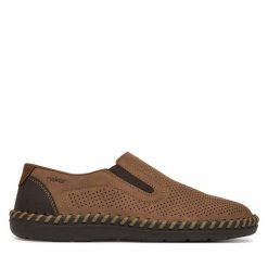 Półbuty Rieker. Brązowe eleganckie półbuty Rieker, bez wzorów, bez obcasa, bez zapięcia. Za 359.99 zł.