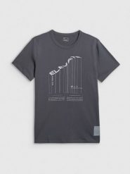 4F T-shirt regular z nadrukiem męski - szary S. Szare t-shirty 4F, m, bez wzorów, z bawełny, bez kołnierzyka, bez ramiączek. Za 69.99 zł.
