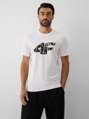 4F T-shirt regular z nadrukiem męski - biały M. Białe t-shirty 4F, m, bez wzorów, z bawełny, bez kołnierzyka, bez ramiączek. Za 59.99 zł.