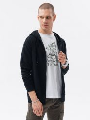 Bluza męska rozpinana z kapturem - czarna V3 B1157 - S. Czarne bluzy Ombre Clothing, m, bez wzorów, z bawełny, z kapturem. W wyprzedaży za 59.99 zł.