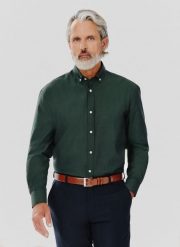 PAKO LORENTE – Gładka koszula męska zielona długi rękaw. Zielone koszule Pako Lorente, m, bez wzorów, z bawełny, bez kołnierzyka, bez ramiączek. Za 139.99 zł.