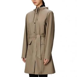 Kurtka RAINS CURVE LONG JACKET W3 Beżowy. Brązowe kurtki Rains, bez wzorów, z syntetyku, bez kaptura. Za 527.10 zł.