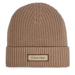 Czapka Calvin Klein. Brązowe czapki zimowe CALVIN KLEIN, bez wzorów. Za 169.99 zł.
