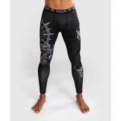 Venum Legginsy Gladiator 5.0 Czarno-srebrne. Czarne legginsy długie sportowe VENUM, m, bez wzorów, na fitness i siłownię. Za 239.00 zł.