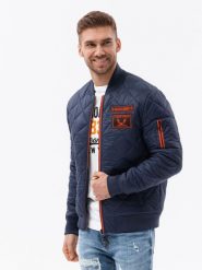 Kurtka męska ocieplana bomberka - granatowa V2. Niebieskie kurtki Ombre Clothing, l, z aplikacjami, z nylonu, bez kaptura. W wyprzedaży za 69.99 zł.