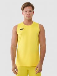 4F Tank top treningowy szybkoschnący męski - żółty S. Żółte t-shirty 4F, m, bez wzorów, z dzianiny, bez kołnierzyka, bez ramiączek. Za 119.99 zł.