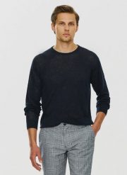 PAKO LORENTE – Granatowy lniany sweter P24SP-2X-003-G-0 - Pako Lorente. Niebieskie swetry nierozpinane Pako Lorente, na lato, m, bez wzorów, ze lnu, bez kołnierzyka, bez ramiączek. Za 79.99 zł.