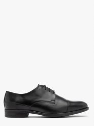 Czarne półbuty z ozdobnym noskiem DAMON. Czarne eleganckie półbuty Ryłko, bez wzorów, ze skóry, bez obcasa, bez zapięcia. W wyprzedaży za 399.99 zł.
