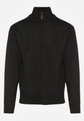 Czarny Kardigan w Jodełkę na Suwak z Polarową Wyściółką Iwedara. Czarne swetry rozpinane Born2be, l, bez wzorów, z jeansu, bez kołnierzyka, bez ramiączek. Za 89.99 zł.