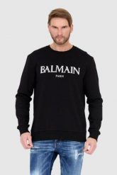 BALMAIN Czarna bluza męska z dużym logo. Czarne bluzy Balmain, l, bez wzorów, bez kaptura. W wyprzedaży za 2,599.99 zł.