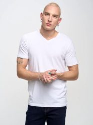 Koszulka męska v-neck z bawełny supima biała Supiclassicov 101. Białe t-shirty BIG STAR, l, bez wzorów, z bawełny, bez kołnierzyka, bez ramiączek. Za 119.99 zł.
