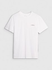 4F T-shirt regular gładki męski - biały S. Białe t-shirty 4F, m, bez wzorów, z bawełny, bez kołnierzyka, bez ramiączek. Za 59.99 zł.