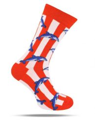 Skarpetki Bawełniane - Tematyczne - Delfiny. Czerwone skarpety His Story, bez wzorów, z bawełny. Za 29.99 zł.