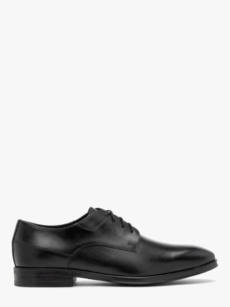 Czarne wizytowe półbuty męskie. Czarne eleganckie półbuty Ryłko, bez wzorów, ze skóry, bez obcasa, bez zapięcia. Za 429.99 zł.