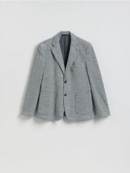 Dzianinowa marynarka slim fit - szary. Szare garnitury Reserved, l, bez wzorów, z bawełny. Za 279.99 zł.