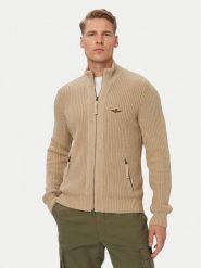 Aeronautica Militare Kardigan 262MA1664UL00409 Beżowy Regular Fit. Brązowe swetry rozpinane Aeronautica Militare, m, bez wzorów, z bawełny, bez kołnierzyka, bez ramiączek. Za 954.99 zł.