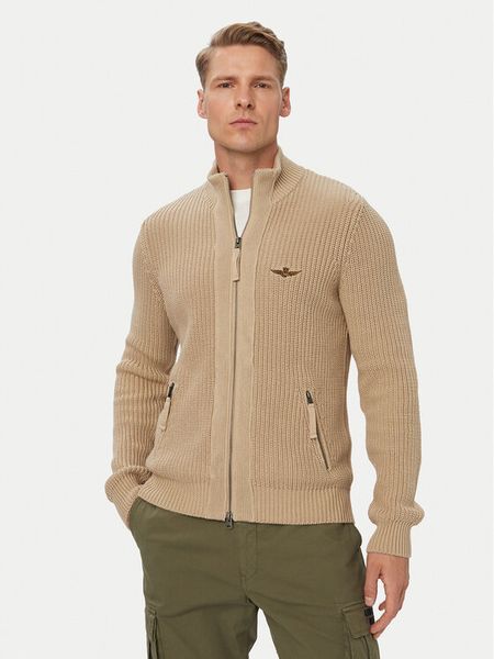 Aeronautica Militare Kardigan 262MA1664UL00409 Beżowy Regular Fit. Brązowe swetry rozpinane Aeronautica Militare, m, bez wzorów, z bawełny, bez kołnierzyka, bez ramiączek. Za 954.99 zł.