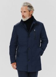 PAKO LORENTE – Granatowy płaszcz męski. Niebieskie płaszcze Pako Lorente, na jesień, m, bez wzorów, z bawełny, bez kaptura. Za 399.99 zł.