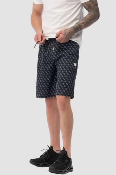 GUESS Granatowe męskie spodenki w monogram New Korbin, Rozmiar L. Niebieskie szorty Guess, l, z aplikacjami. W wyprzedaży za 299.99 zł.
