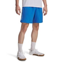 Męskie spodenki Under Armour Tech Woven Wordmark Short Blue. Białe szorty Under Armour, m, bez wzorów, z materiału, sportowe. Za 204.99 zł.