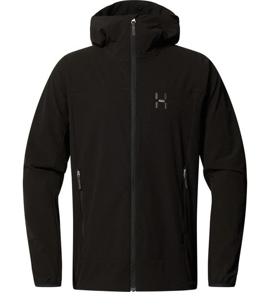 Kurtka przeciwdeszczowa męska Rosson Softshell Hood. Czarne kurtki Haglöfs, m, bez wzorów, z softshellu, z kapturem. Za 694.05 zł.