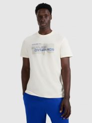 4F T-shirt regular z nadrukiem męski - kremowy XL. Białe t-shirty 4F, m, bez wzorów, z bawełny, bez kołnierzyka, bez ramiączek. Za 39.99 zł.