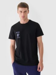 4F T-shirt regular z nadrukiem męski - czarny XL. Czarne t-shirty 4F, m, bez wzorów, z bawełny, bez kołnierzyka, bez ramiączek. W wyprzedaży za 29.99 zł.