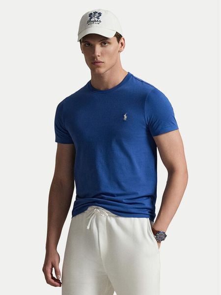 Polo Ralph Lauren T-Shirt 710671438537 Niebieski Custom Slim Fit. Niebieskie koszulki polo Polo Ralph Lauren, m, bez wzorów, z bawełny, bez kołnierzyka, bez ramiączek. Za 249.99 zł.