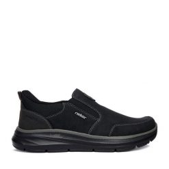 Półbuty Rieker. Czarne eleganckie półbuty Rieker, bez wzorów, bez obcasa, bez zapięcia. Za 399.99 zł.