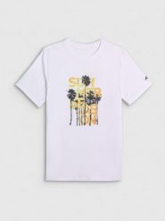 4F T-shirt oversize z nadrukiem męski - biały M. Białe t-shirty 4F, m, bez wzorów, z bawełny, bez kołnierzyka, bez ramiączek. Za 69.99 zł.