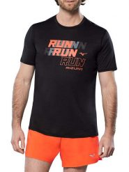Mizuno Koszulka w kolorze czarnym do biegania rozmiar: M. Czarne t-shirty sportowe Mizuno, bez wzorów, z materiału, bez ramiączek, do biegania. Za 70.24 zł.