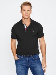 Tommy Jeans Polo DM0DM15370 Czarny Slim Fit. Czarne koszulki polo Tommy Jeans, m, bez wzorów, z bawełny, bez kołnierzyka, bez ramiączek. Za 189.99 zł.