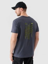 4F T-shirt regular z nadrukiem męski - szary M. Szare t-shirty 4F, m, bez wzorów, z bawełny, bez kołnierzyka, bez ramiączek. W wyprzedaży za 39.99 zł.