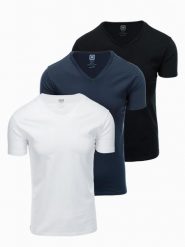 Zestaw męskich t-shirtów bawełnianych V-neck BASIC – czarny/biały/granatowy V1 OM-TSBS-0233 - XXL. Białe t-shirty Ombre Clothing, l, bez wzorów, z bawełny, bez kołnierzyka, bez ramiączek. Za 89.99 zł.