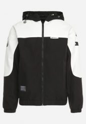 Biało-Czarna Kurtka z Kapturem i Suwakiem oraz Ozdobnym Nadrukiem Valanthei. Białe kurtki Born2be, l, bez wzorów, z kapturem. Za 79.99 zł.