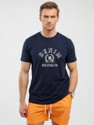 Koszulka męska z nadrukiem granatowa Bester 403. Niebieskie t-shirty BIG STAR, l, bez wzorów, z bawełny, bez kołnierzyka, bez ramiączek. Za 99.99 zł.