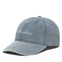 Czapka z daszkiem Guess Jeans. Niebieskie czapki z daszkiem Guess Jeans, z aplikacjami, z jeansu. Za 169.99 zł.
