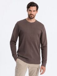 Bluza męska bez kaptura z przeszyciami - kawowa V9. Bluzy Ombre Clothing, m, bez wzorów, bez kaptura. W wyprzedaży za 39.99 zł.