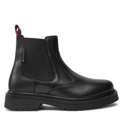 Sztyblety Tommy Jeans. Czarne botki sznurowane Tommy Jeans, bez wzorów, z jeansu, bez obcasa, bez zapięcia. Za 699.99 zł.