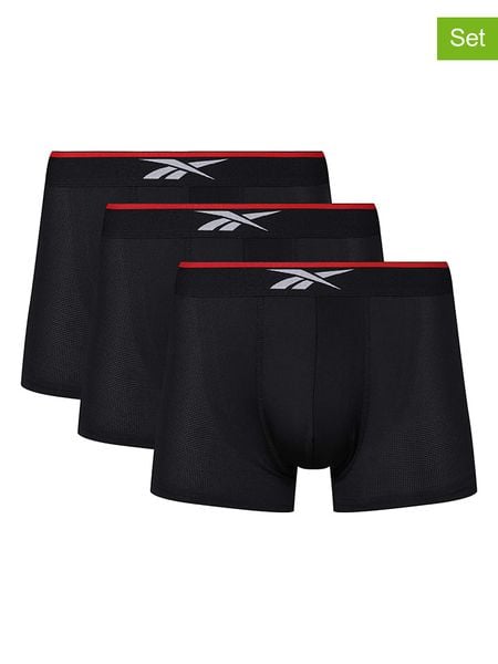 Reebok Bokserki (3 pary) "Glynn" w kolorze czarnym rozmiar: S. Czarne bokserki Reebok, s, bez wzorów. Za 53.17 zł.